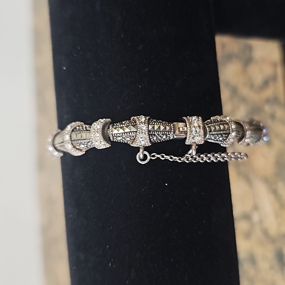 Beautiful nickel free sterling silver, marcasite and cz bracelet - Picture 4 of 5